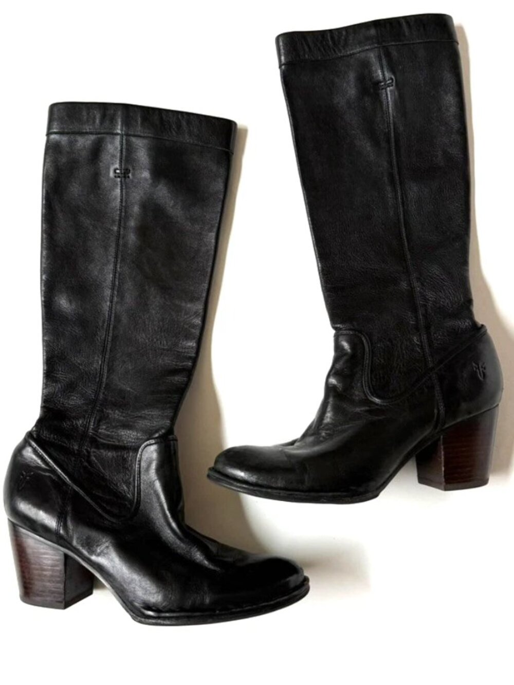 Frye Womens 6.5 Rory Scrunch Boot Black Block Heel Western Tall Leather 77425
